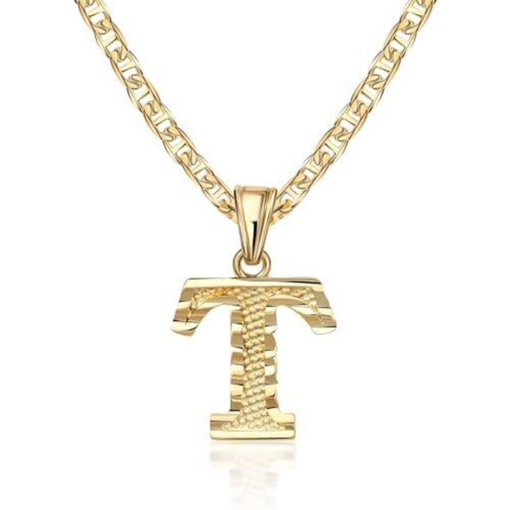 8503 18K Gold Plated Initial Necklace with Diamond Cut Initial,18" Chain